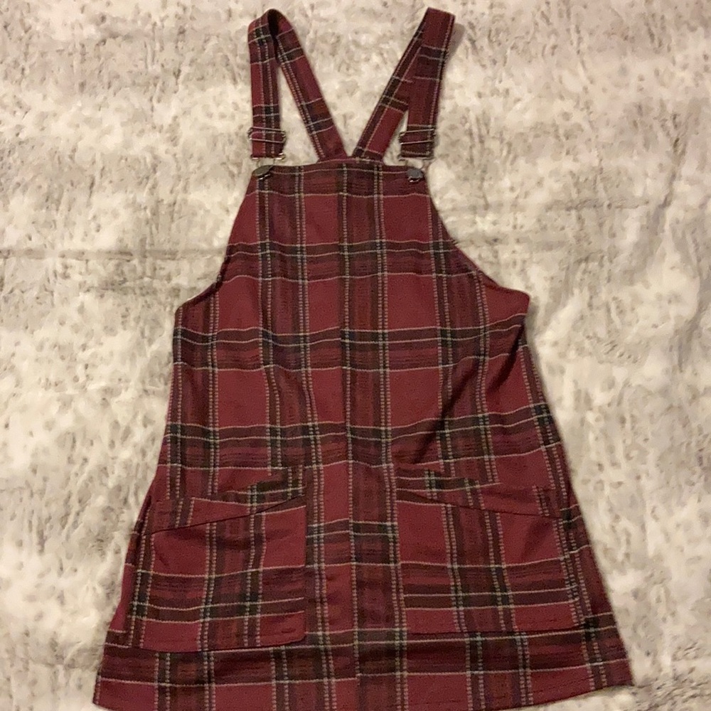 Plaid overall dress